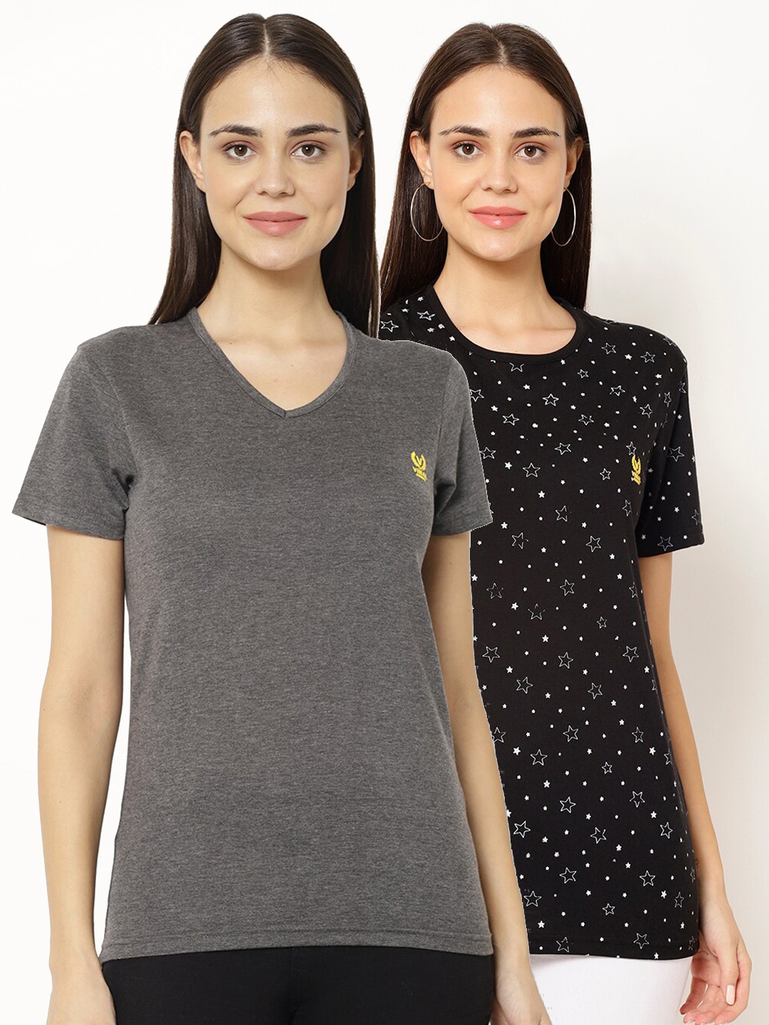 

MACK JONNEY Women Pack Of 2 Black & Grey T-shirts