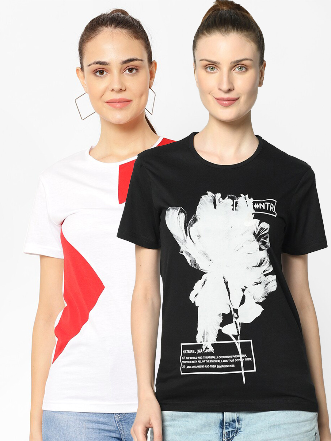 

VIMAL JONNEY Women Black & White Pack Of 2 Printed T-shirt