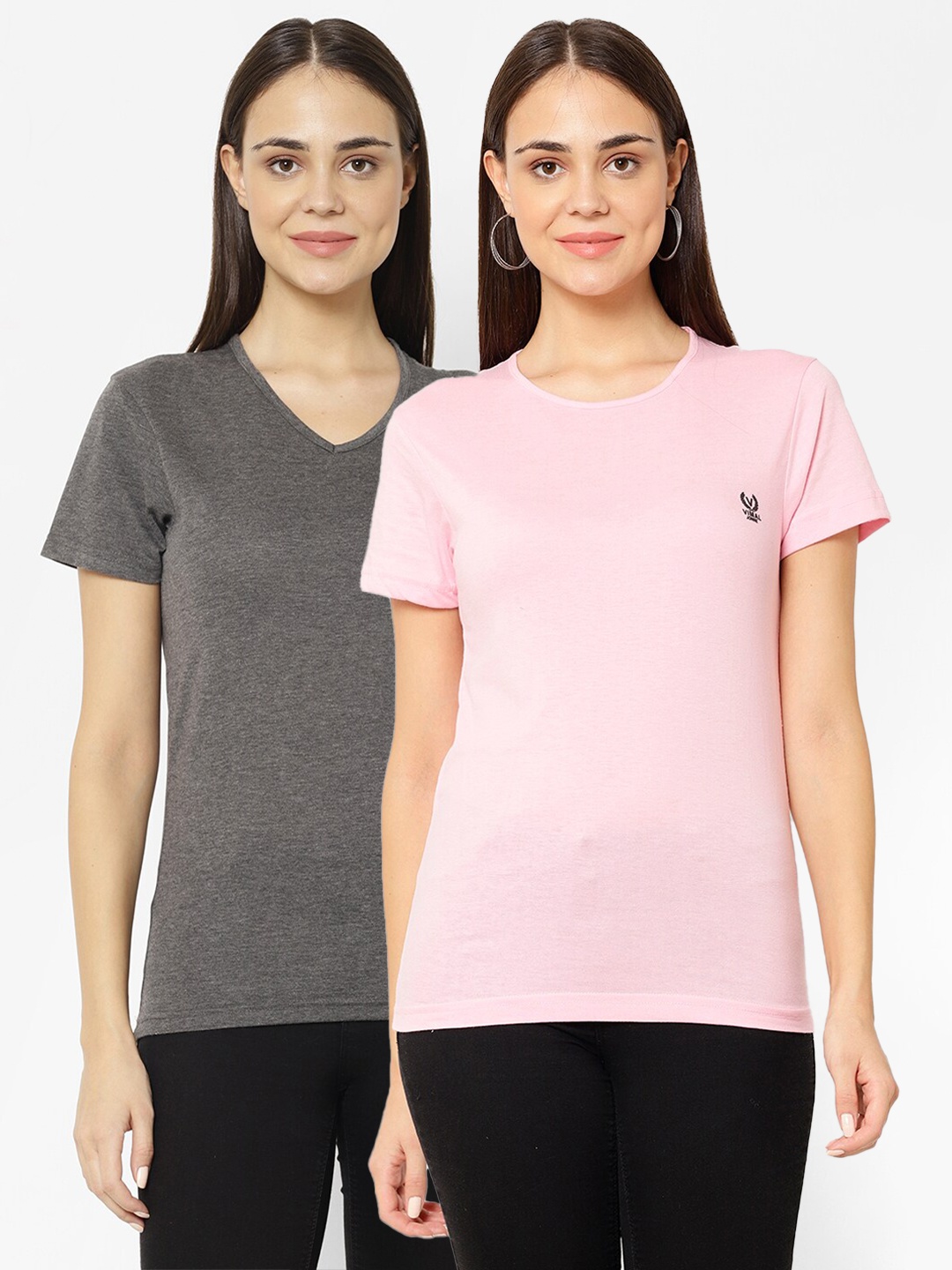 

VIMAL JONNEY Women Pack Of 2 Grey & Pink T-shirt
