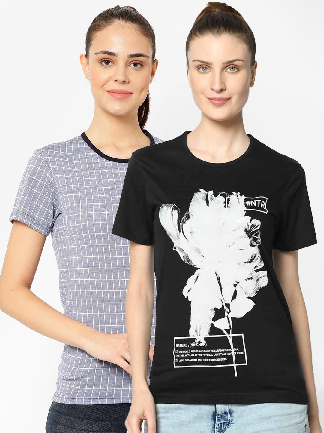 

VIMAL JONNEY Women Pack Of 2 Printed T-shirt, Black