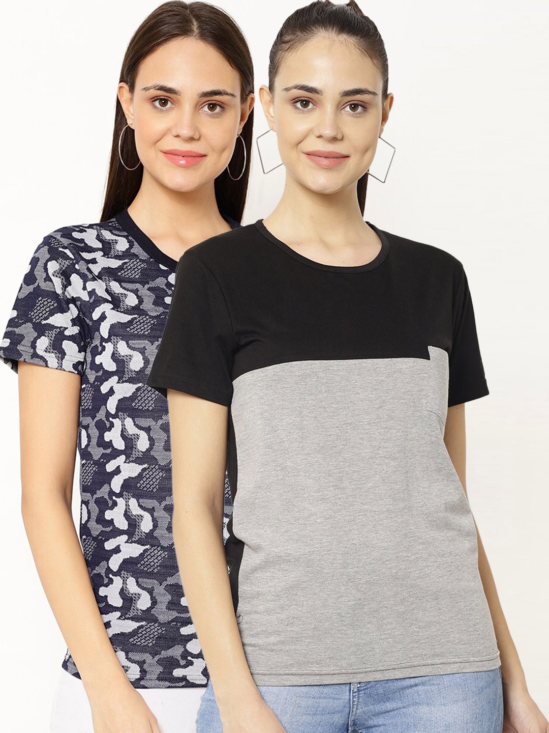 

VIMAL JONNEY Women Pack Of 2 Round Neck T-Shirts, Grey