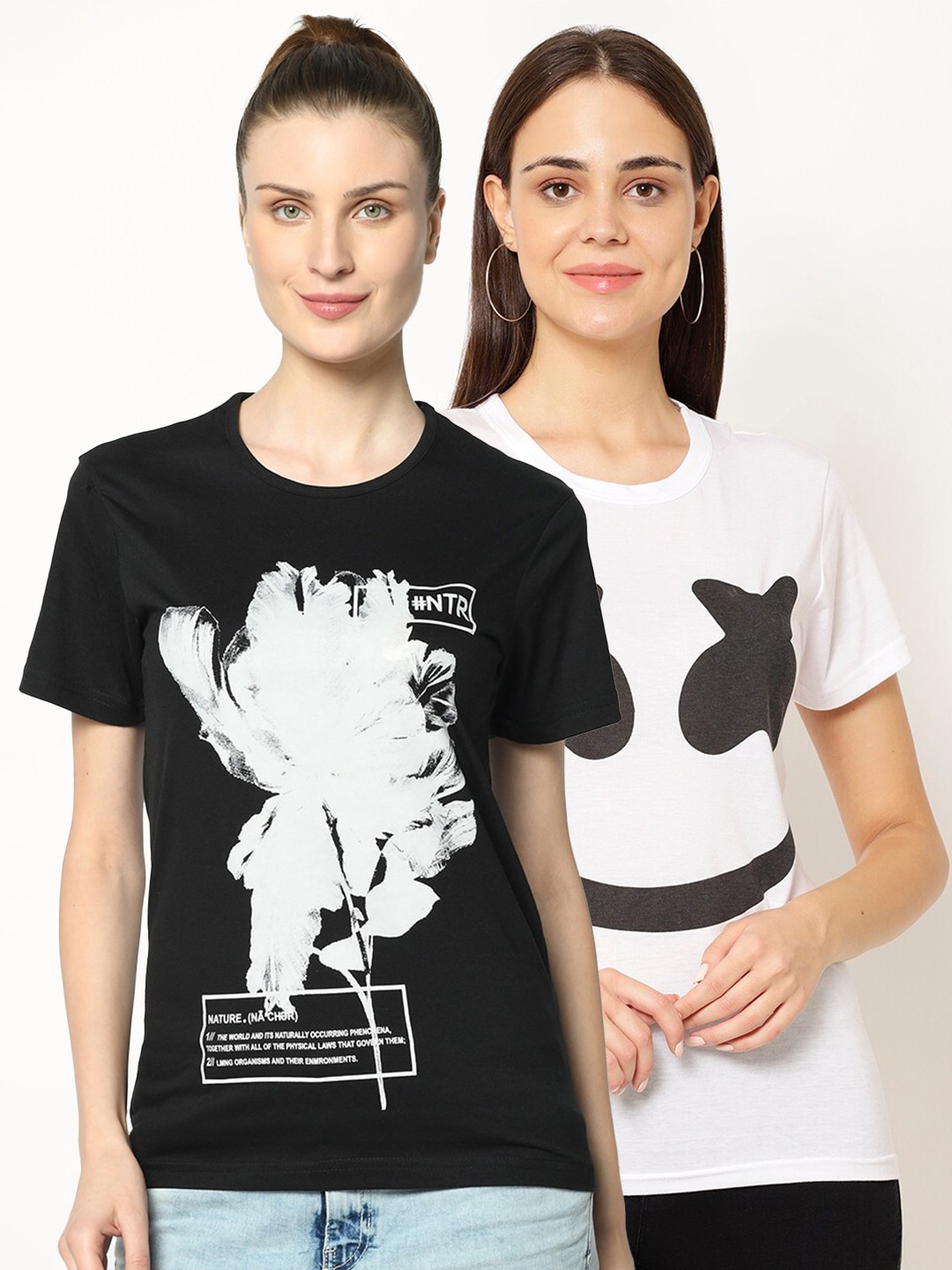

VIMAL JONNEY Women Pack Of 2 Printed T-shirt, Black