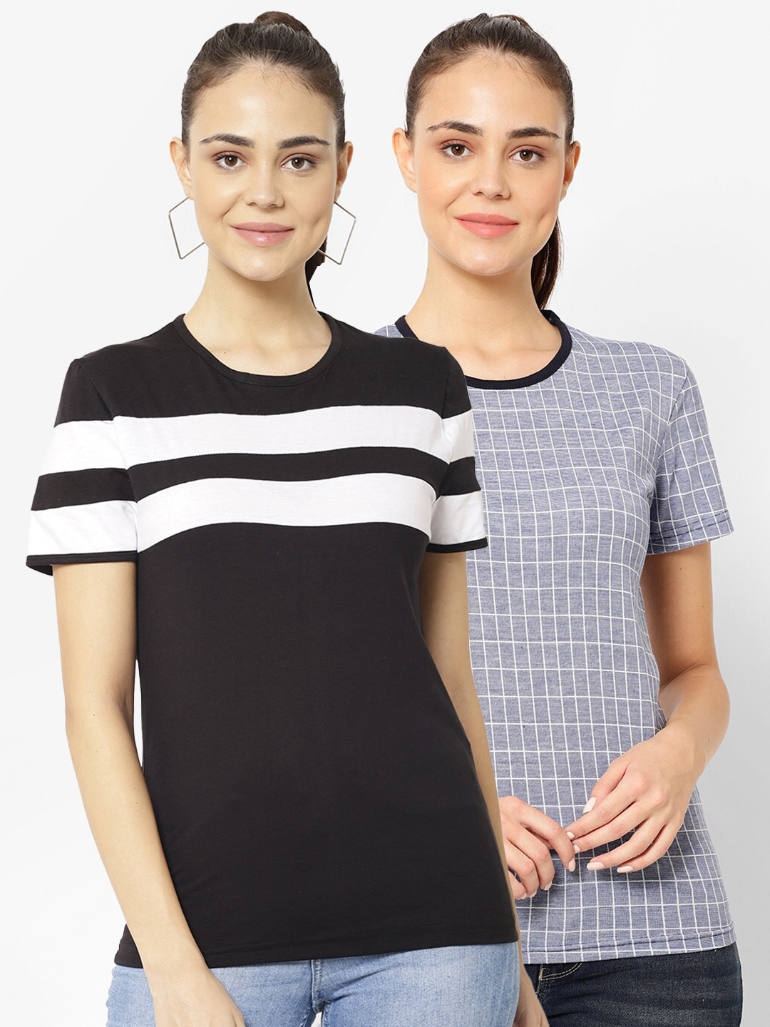 

VIMAL JONNEY Women Pack Of 2 Blue & Black T-shirts