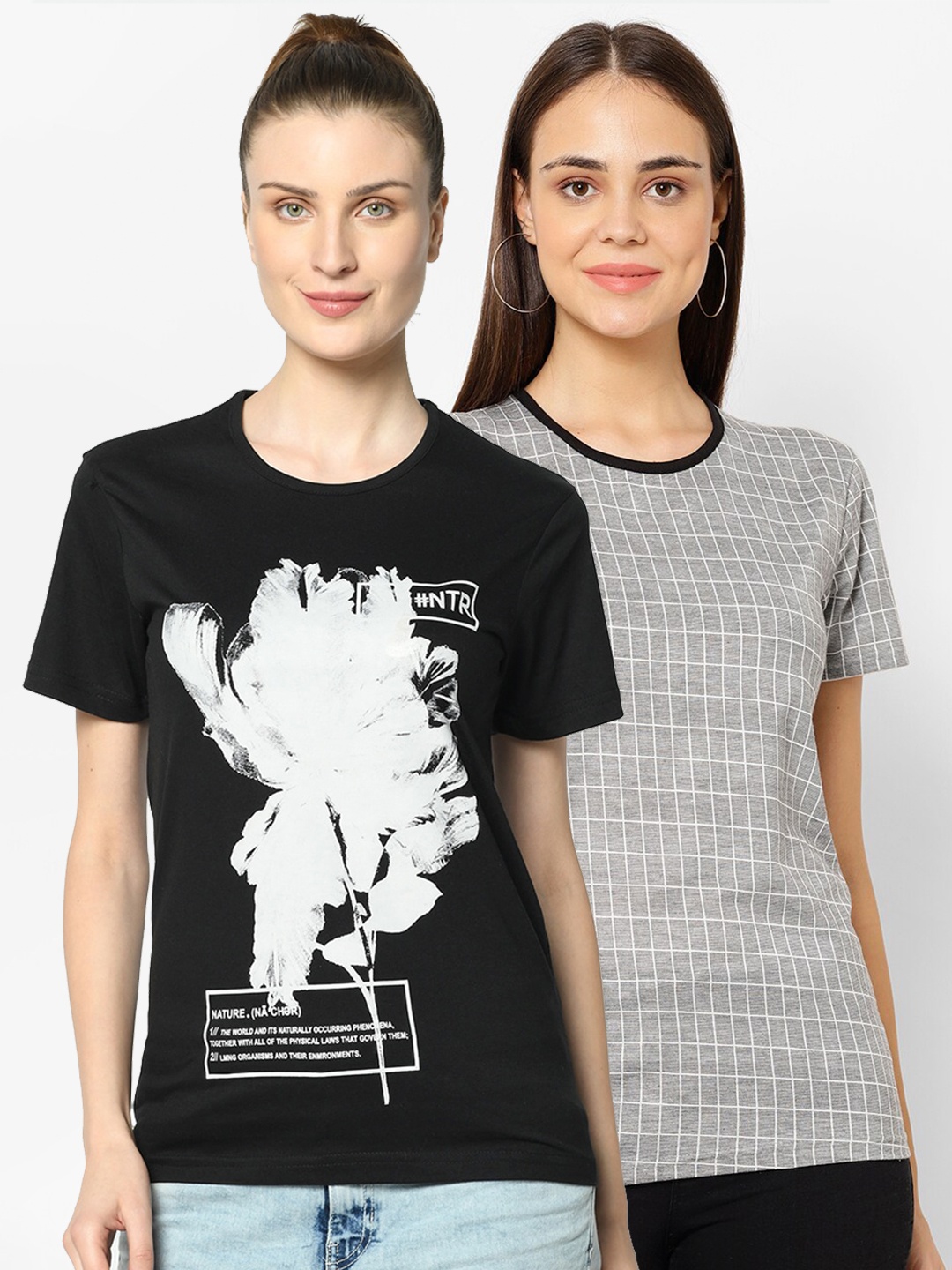 

VIMAL JONNEY Women Pack of 2 Black & White Printed T-shirt