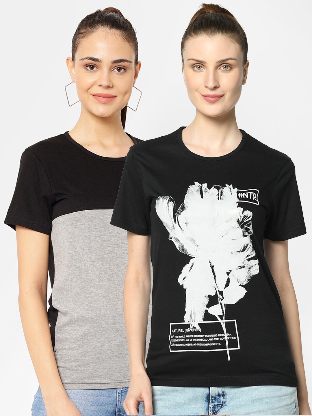 

VIMAL JONNEY Women Pack of 2 Black & White Printed T-shirt