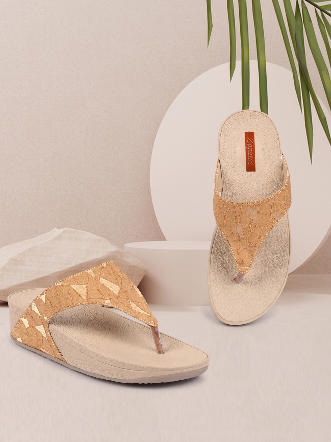 

ZAPATOZ Tan Textured Flatform Sandals