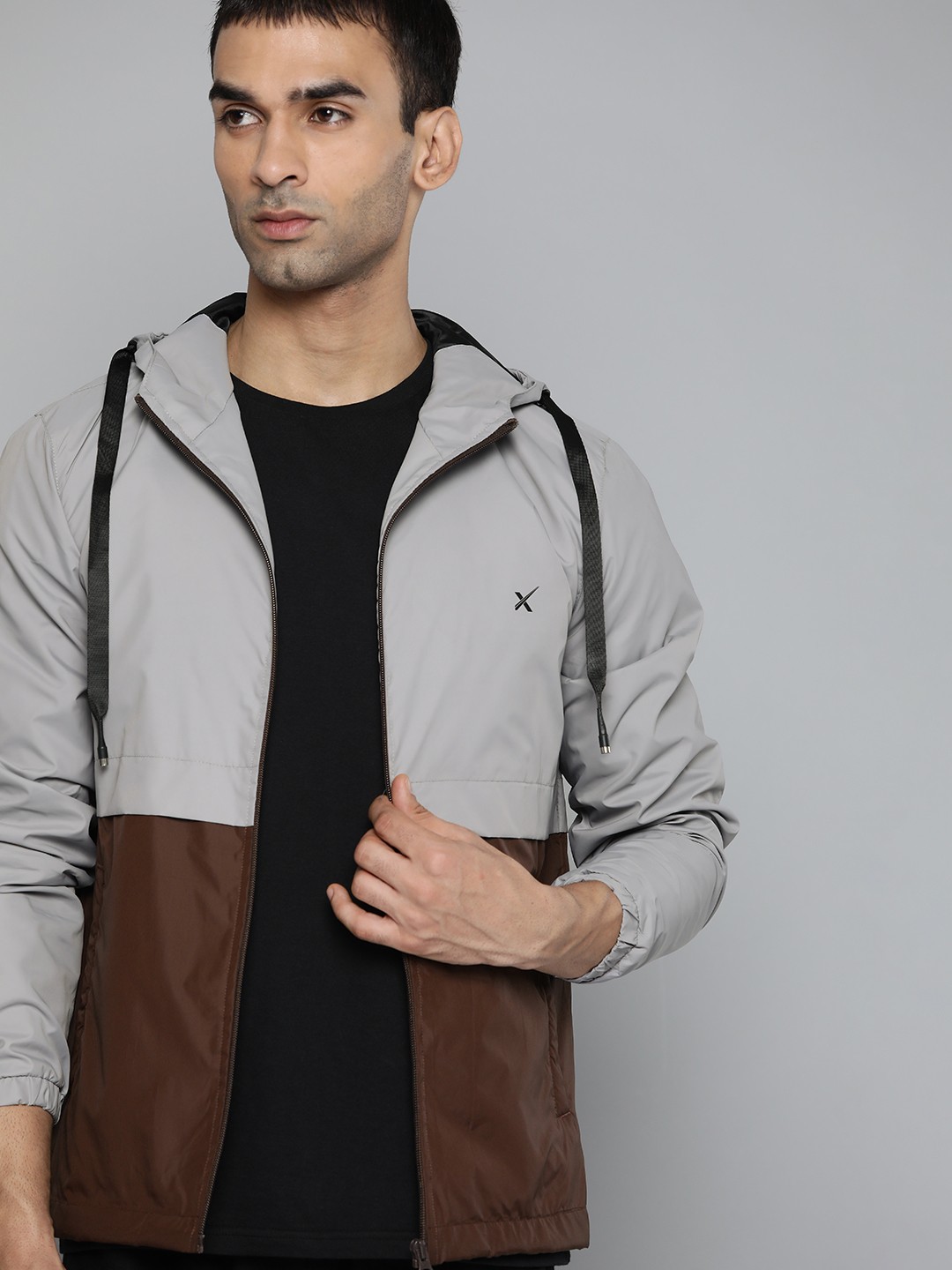 

HRX by Hrithik Roshan Men Grey & Coffee Brown Colourblocked Running Tailored Jacket