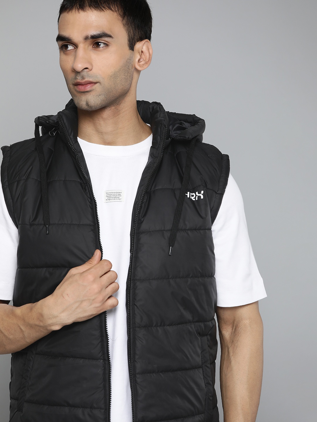 

HRX by Hrithik Roshan Men Black Brand Logo Print Detail Detachable Hood Padded Jacket