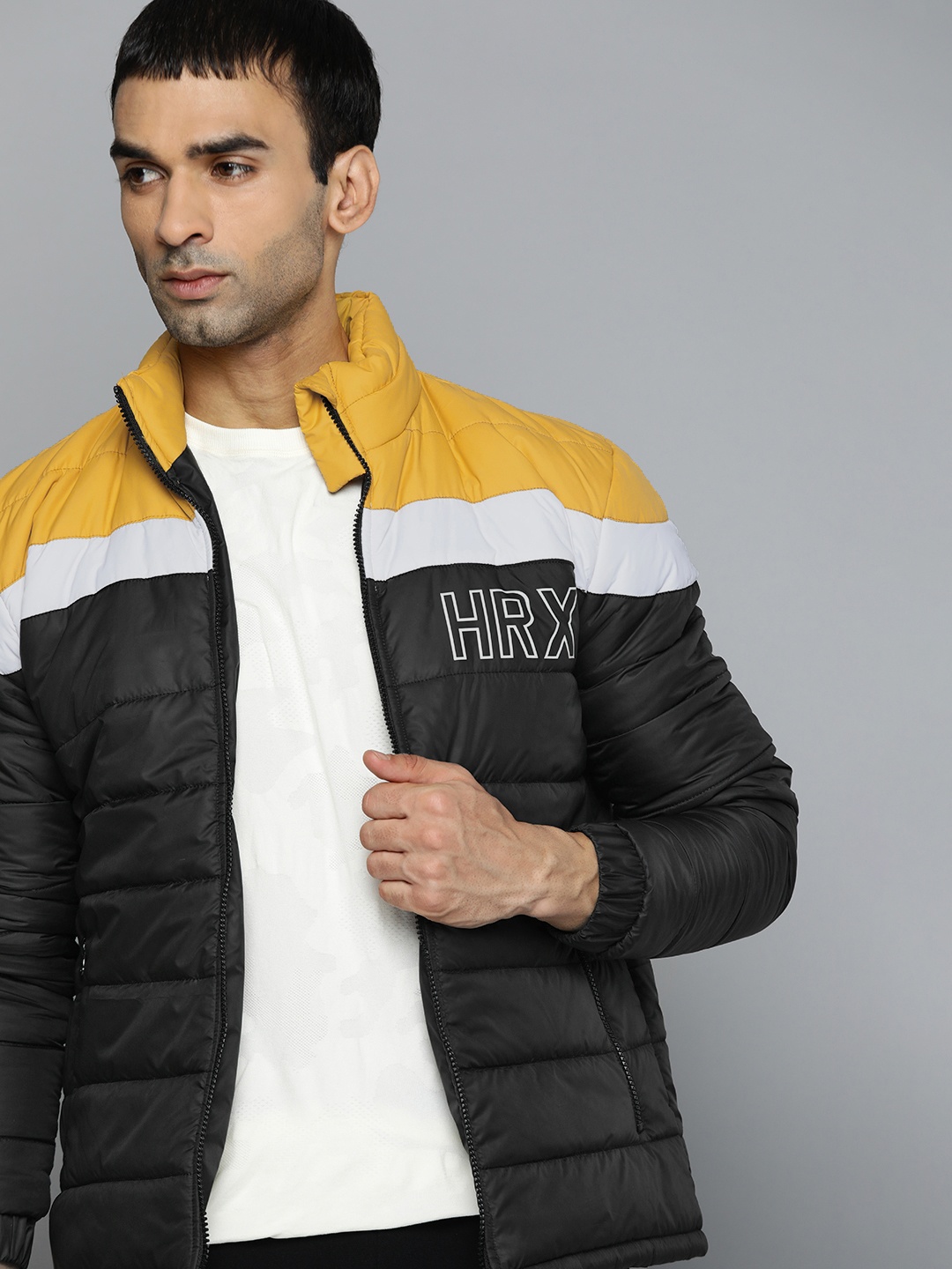 

HRX by Hrithik Roshan Men Black & Yellow Colourblocked Padded Jacket