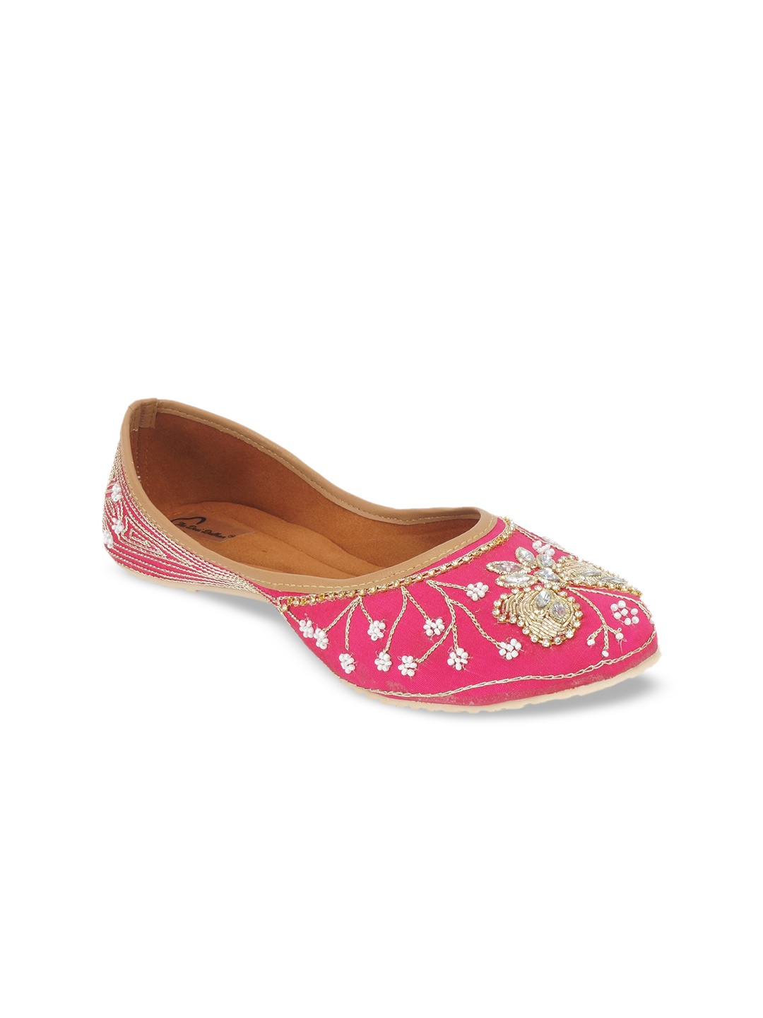 

The Desi Dulhan Women Pink Printed Leather Ethnic Mojaris Flats