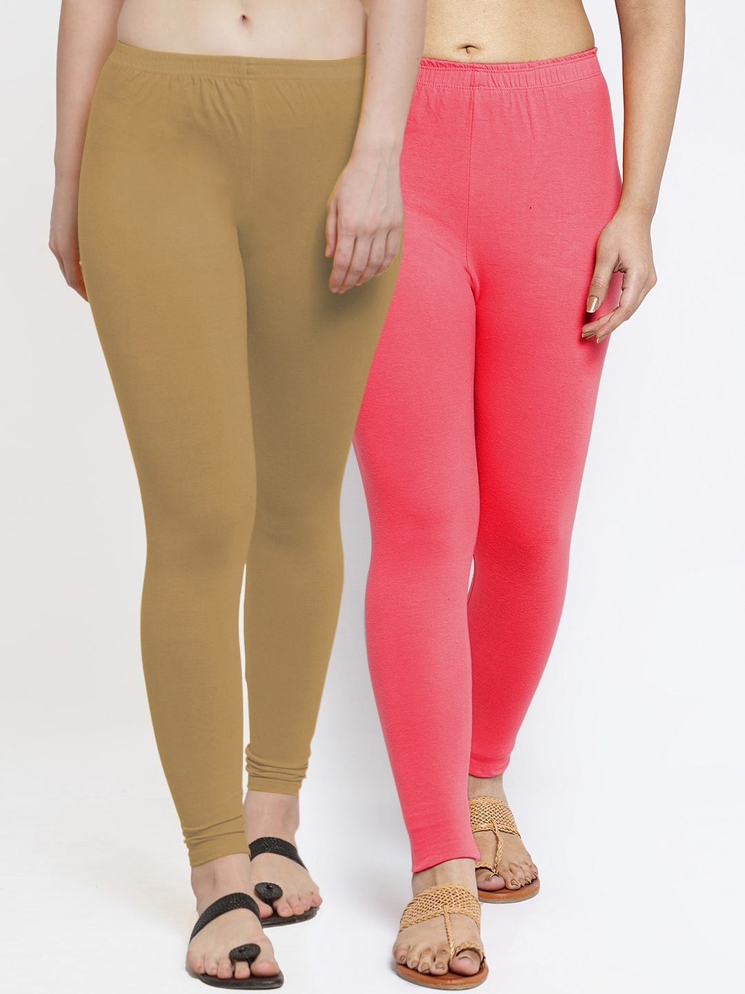 

GRACIT Women Pack Of 2 Solid Ankle-Length Leggings, Pink