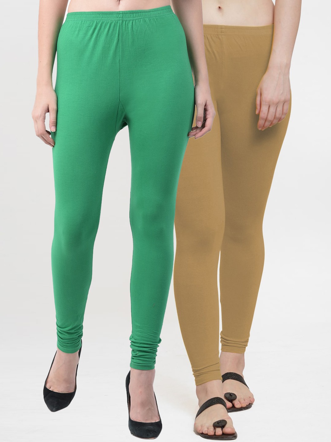 

GRACIT Women Pack Of 2 Solid Ankle-Length Leggings, Beige