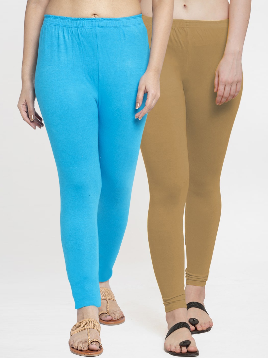 

GRACIT Women Pack Of 2 Solid Ankle-Length Leggings, Nude