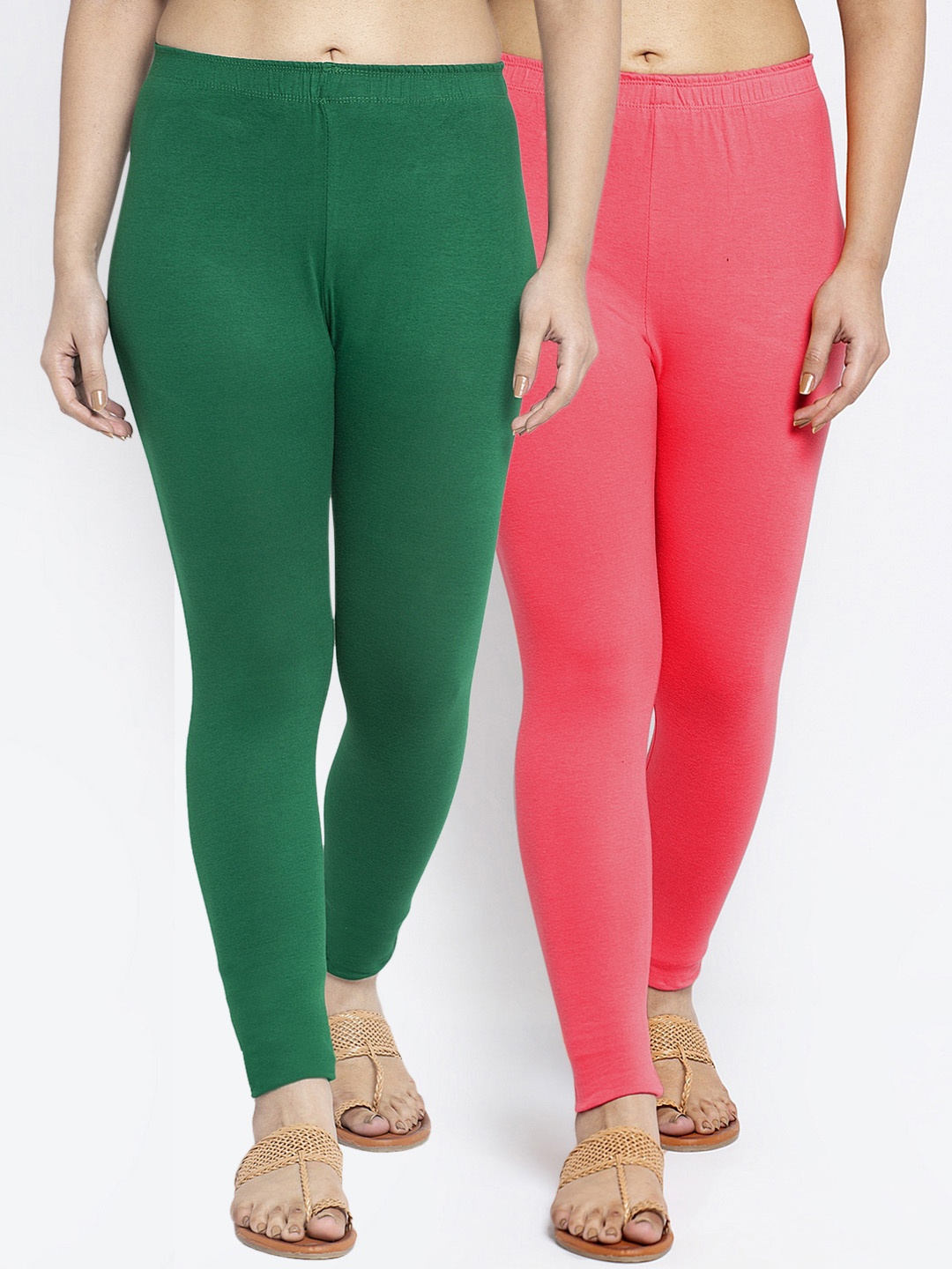 

GRACIT Women Pack Of 2 Solid Ankle-Length Leggings, Green