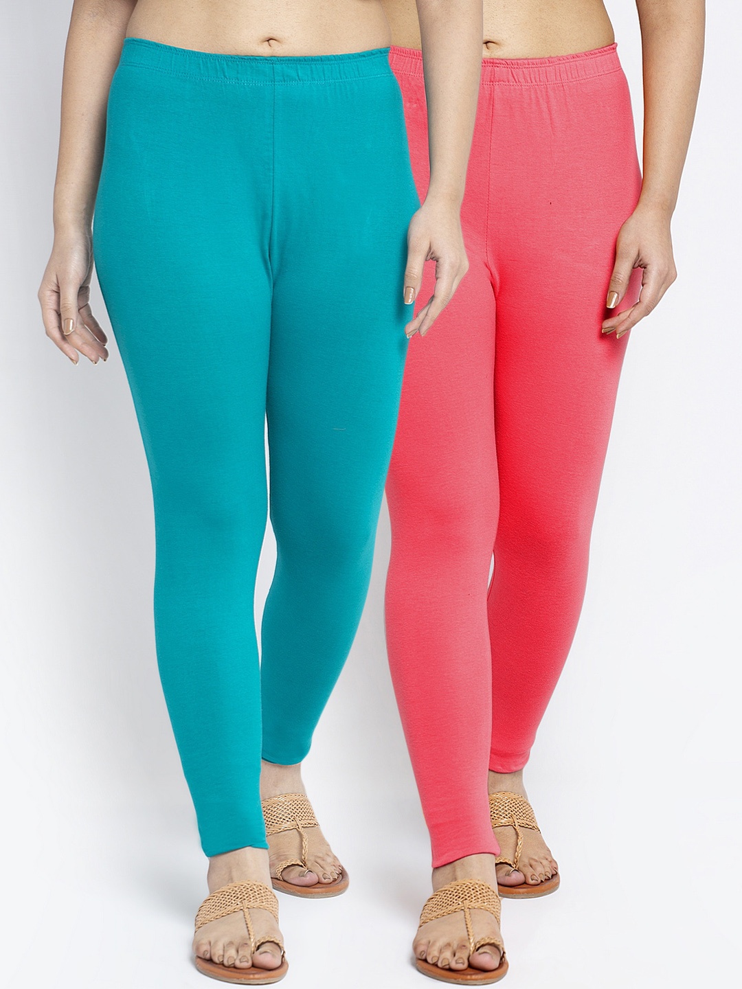 

GRACIT Women Pack Of 2 Solid Ankle-Length Leggings, Pink