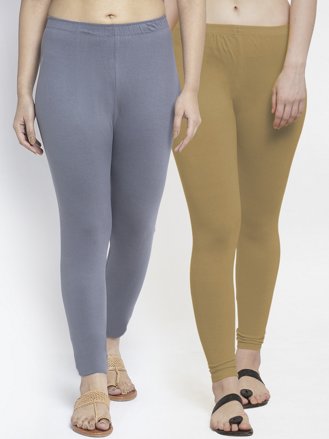 

GRACIT Women Pack Of 2 Solid Ankle-Length Leggings, Grey