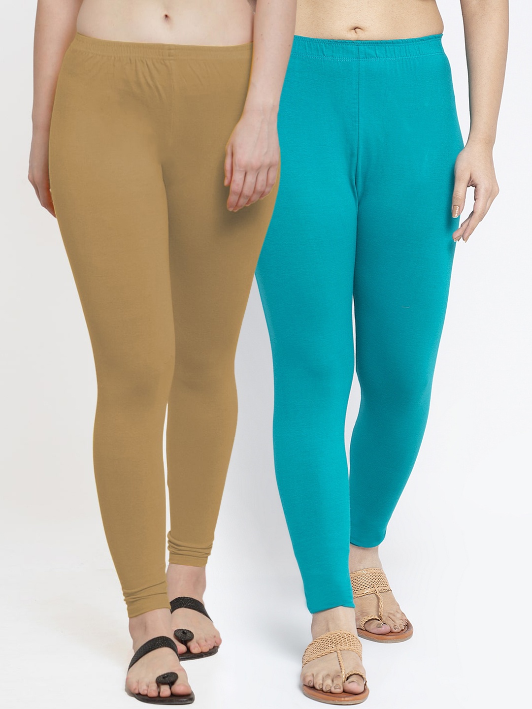 

GRACIT Women Pack Of 2 Green & Blue Ankle-Length Leggings