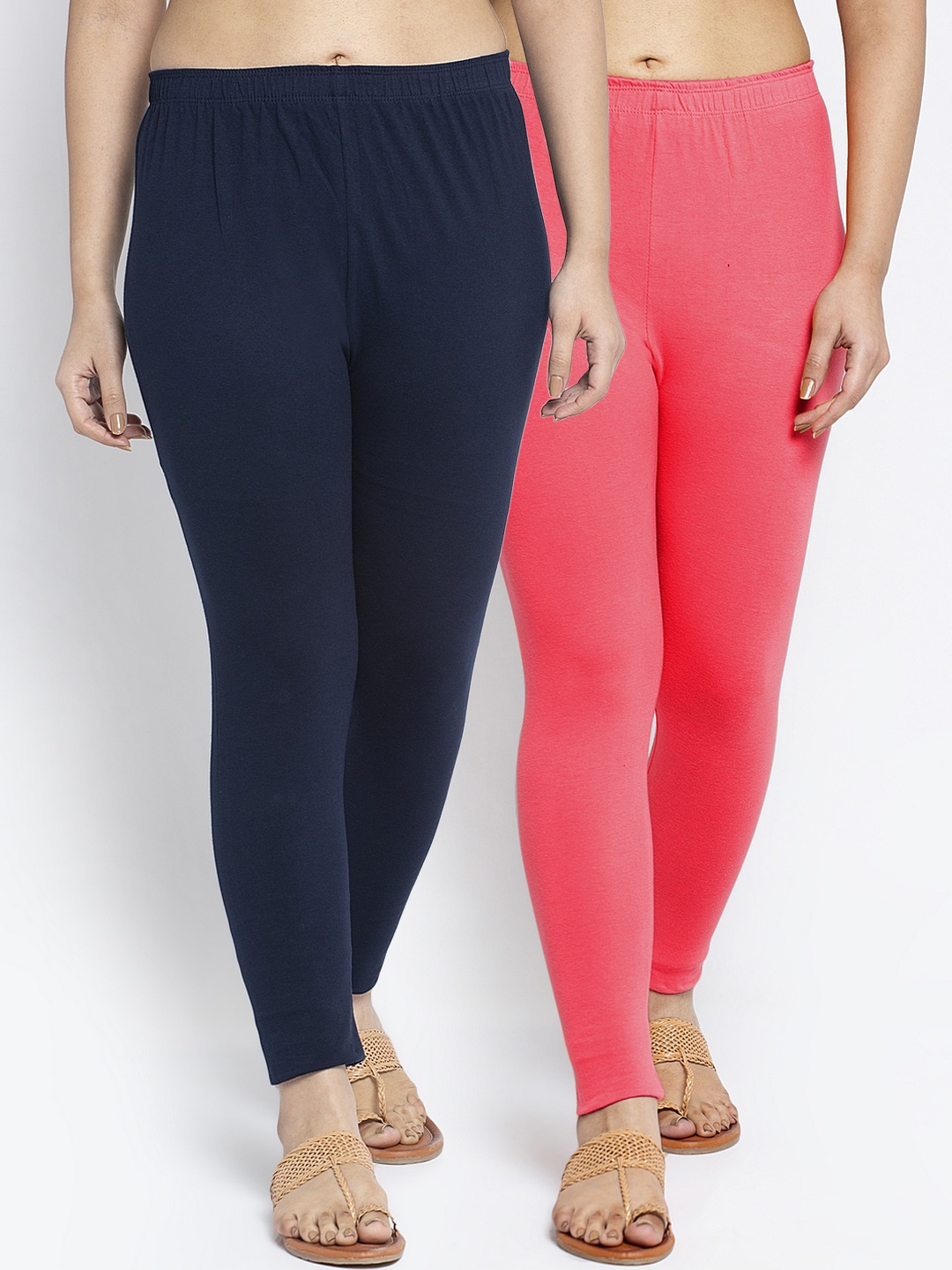 

GRACIT Women Pack Of 2 Solid Ankle-Length Leggings, Navy blue