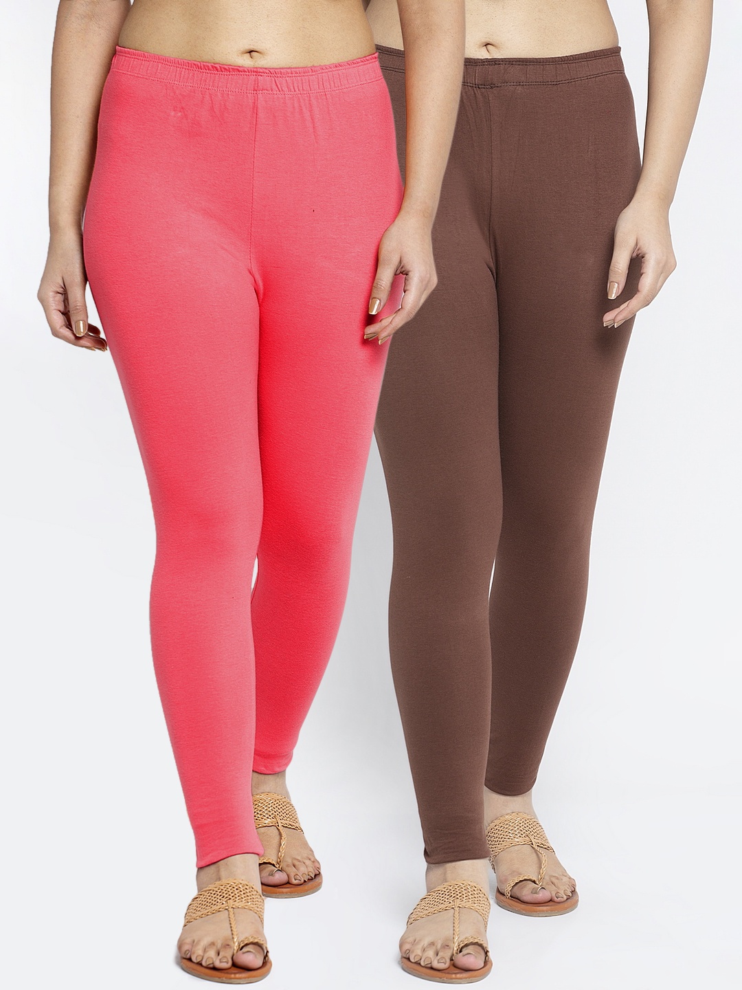 

GRACIT Women Pack Of 2 Solid Ankle-Length Leggings, Brown