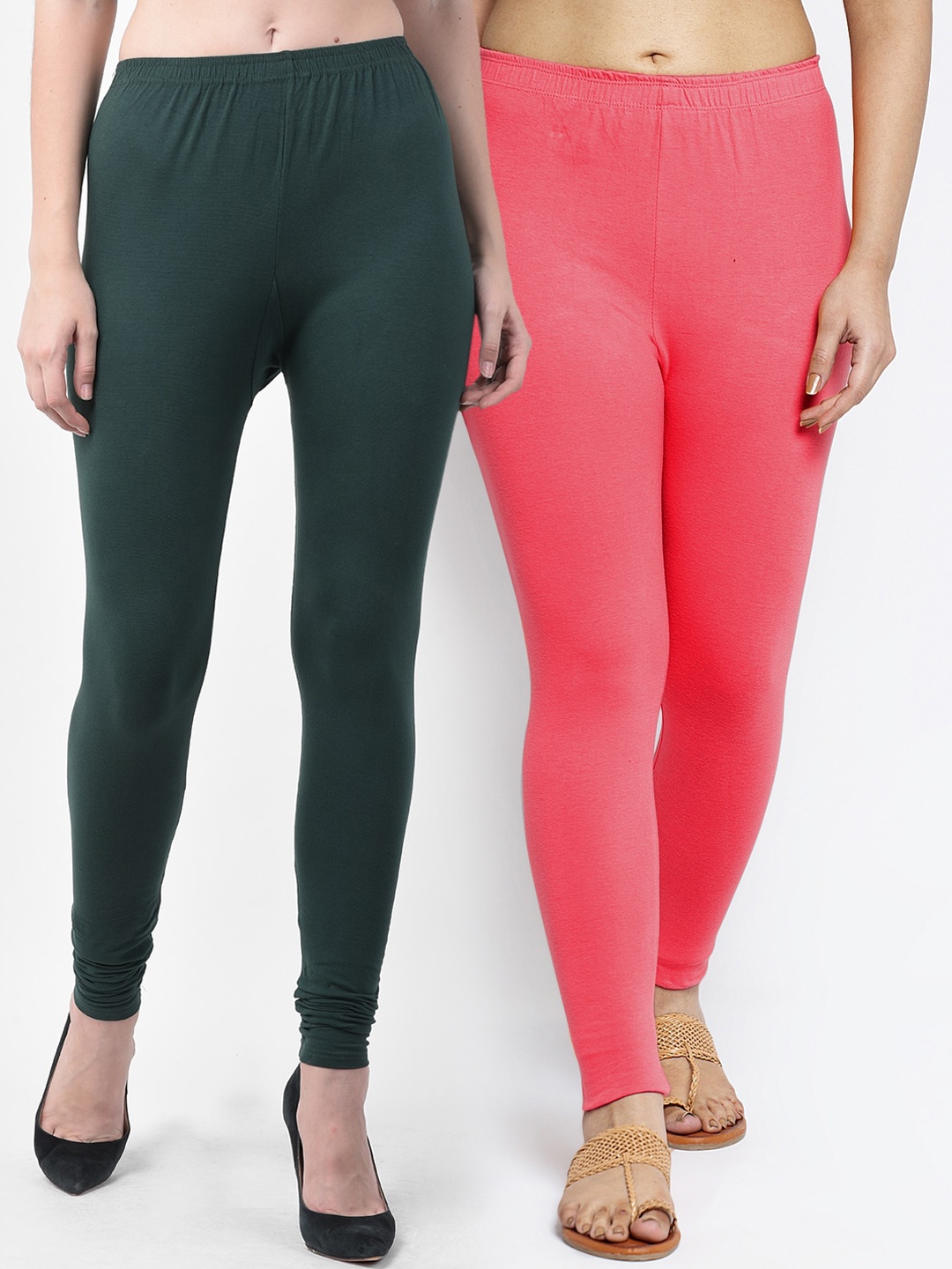

GRACIT Women Pack Of 2 Solid Ankle-Length Leggings, Green