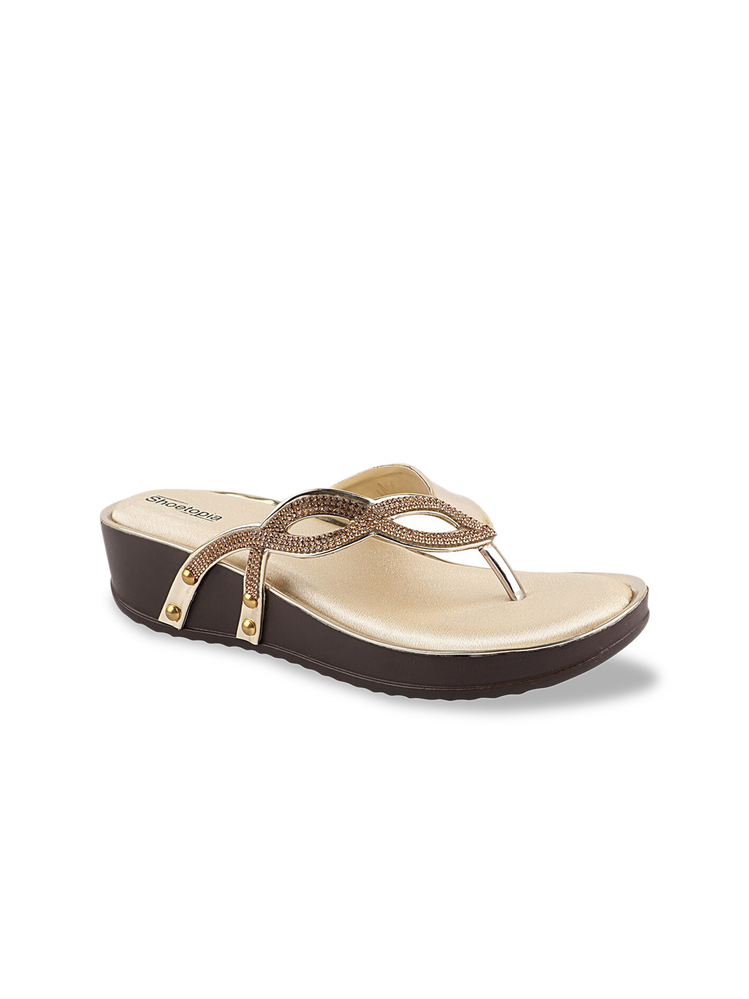 

Shoetopia Women Gold-Toned Colourblocked Party Platform Sandals
