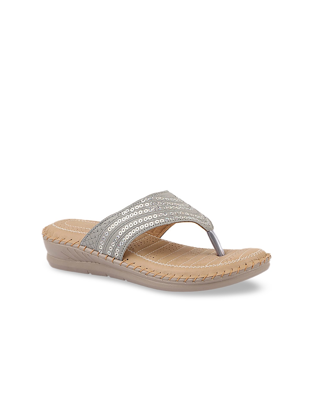 

Shoetopia Women Grey Embellished Flatform Sandals