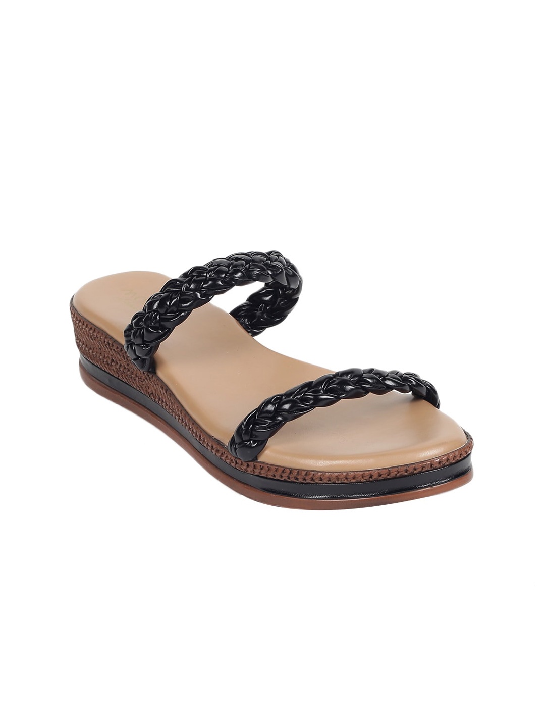 

Monrow Women Black Textured PU Wedge Sandals