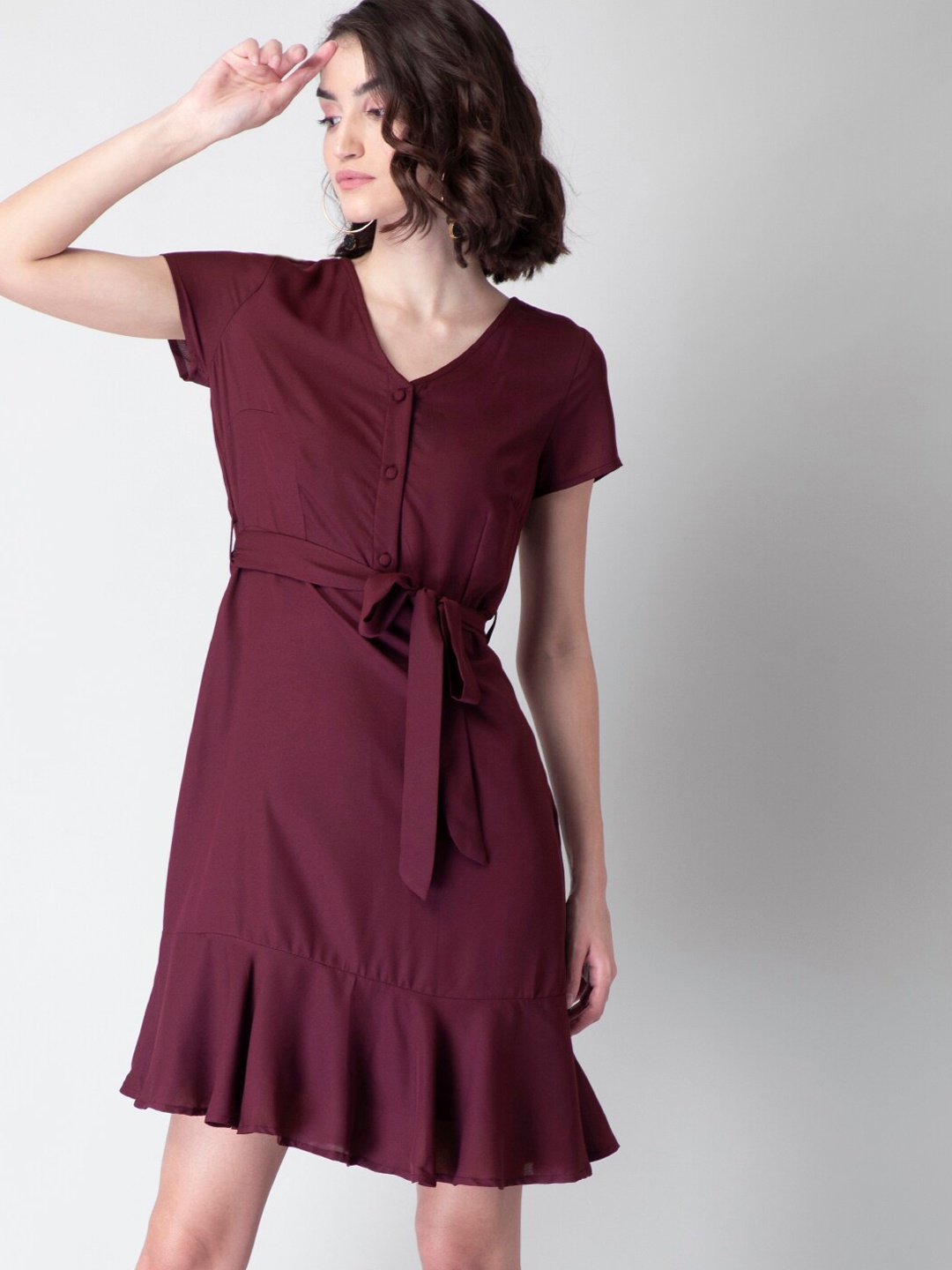 

FabAlley Women Burgundy Solid Dress