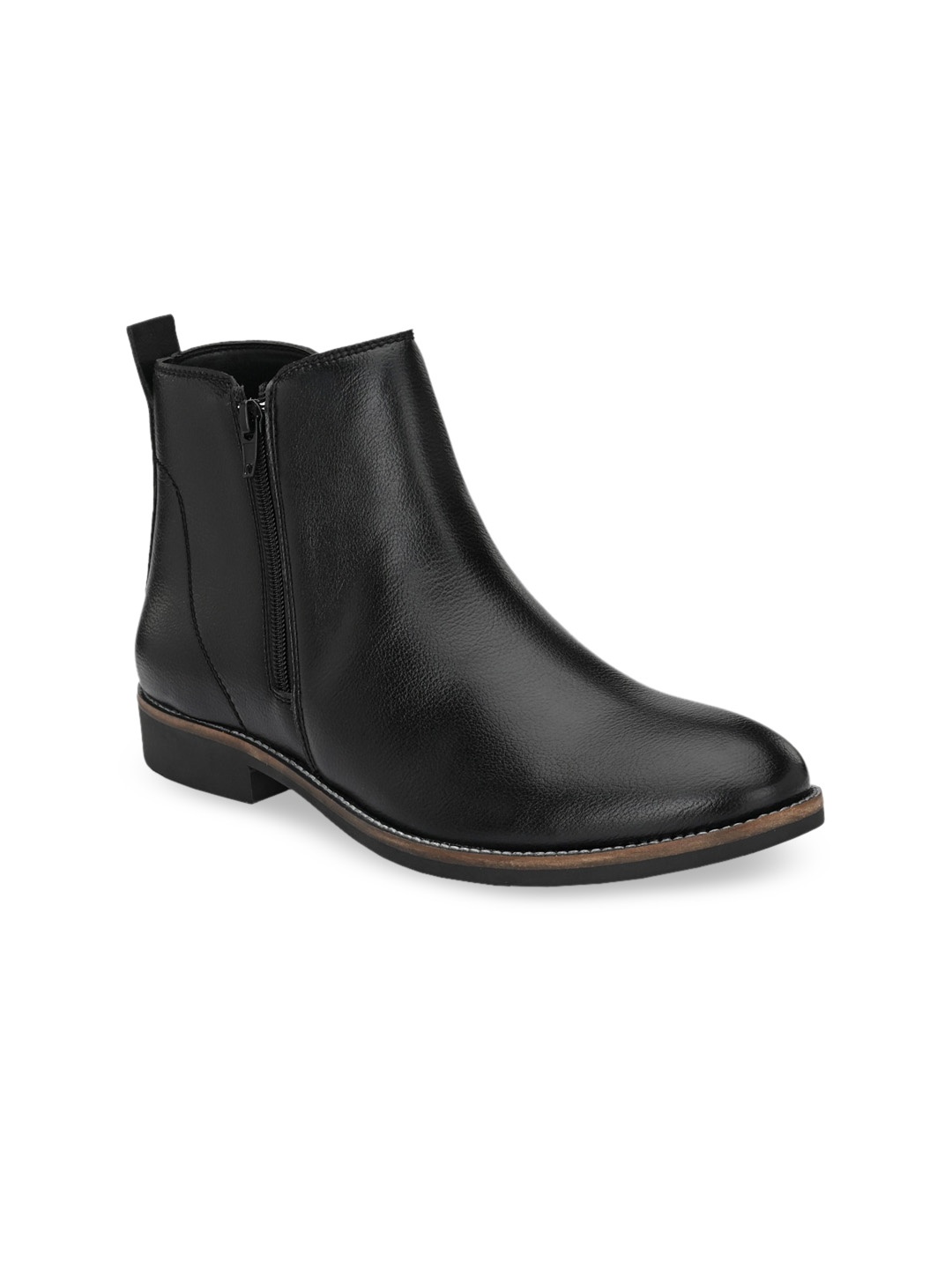 

Fentacia Men Black Mid-Top Flat Zipper Boots