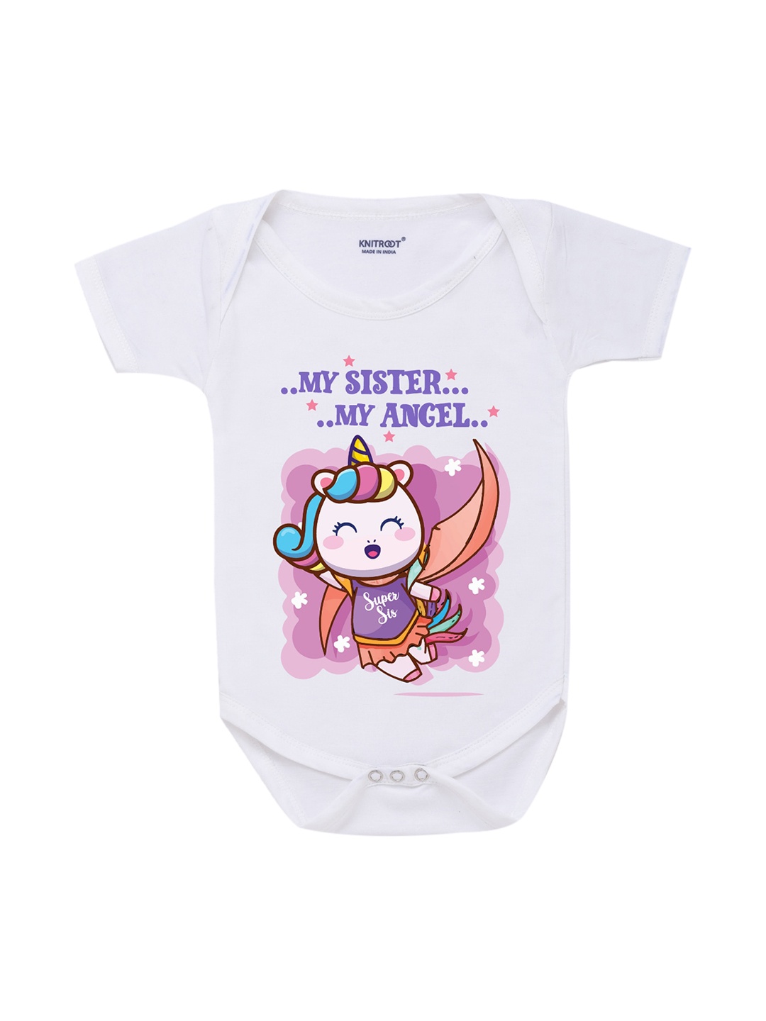 

KNITROOT Rakhi Collection Infant Kids White & Pink Cotton Printed Bodysuit