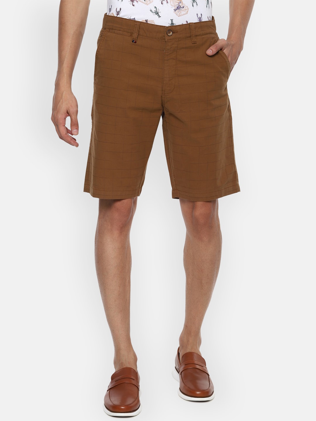 

Louis Philippe Sport Men Brown Checked Slim Fit Mid-Rise Regular Shorts