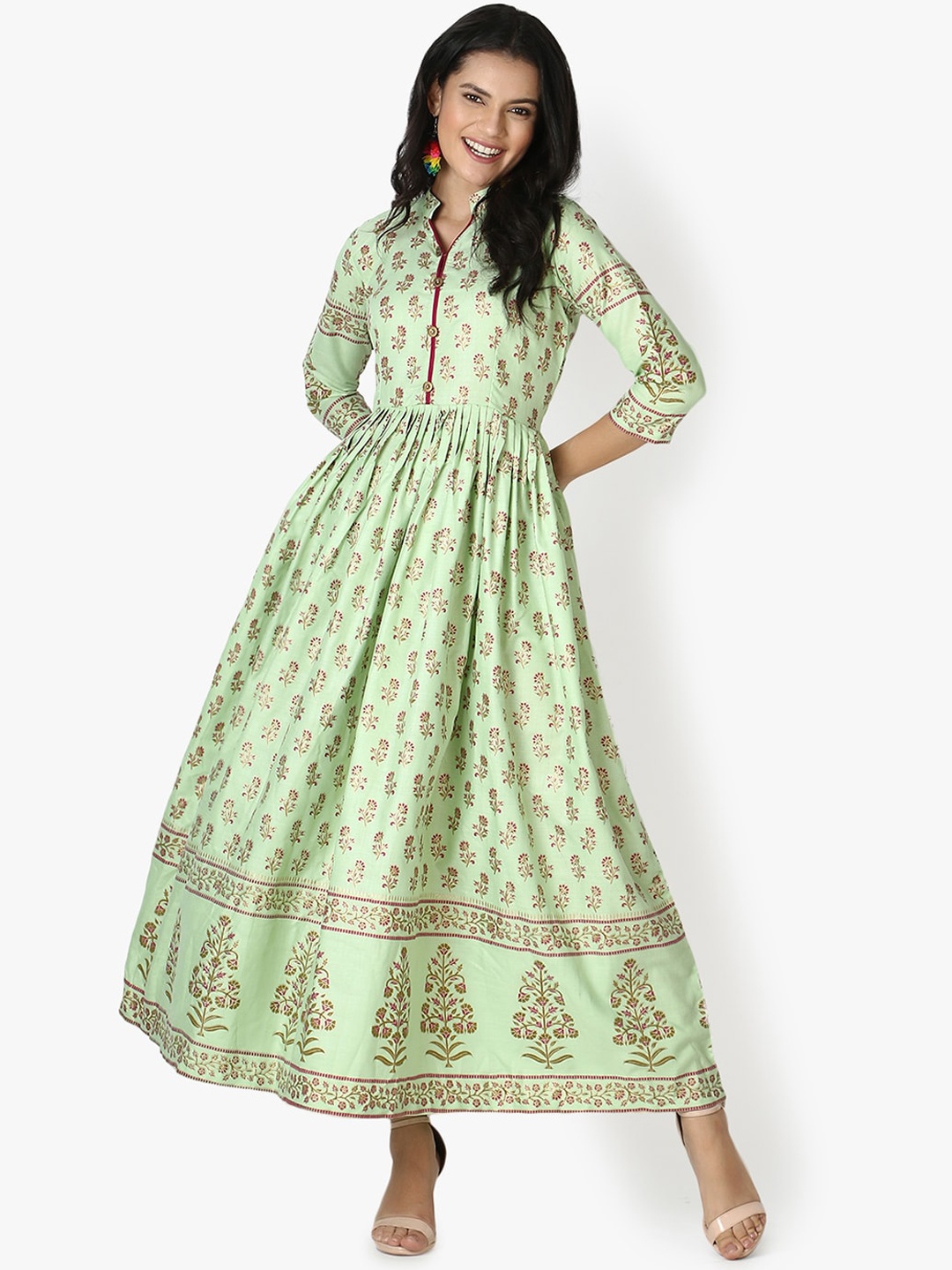 

OM SAI LATEST CREATION Women Green Floral Printed Anarkali Kurta