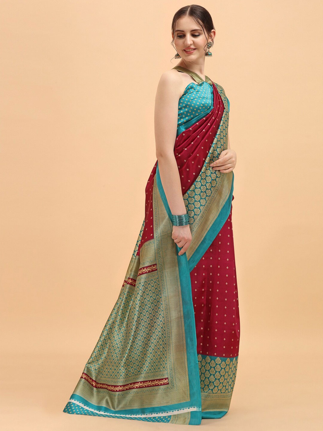 

KALINI Women Maroon & Gold Art Silk Printed Saree