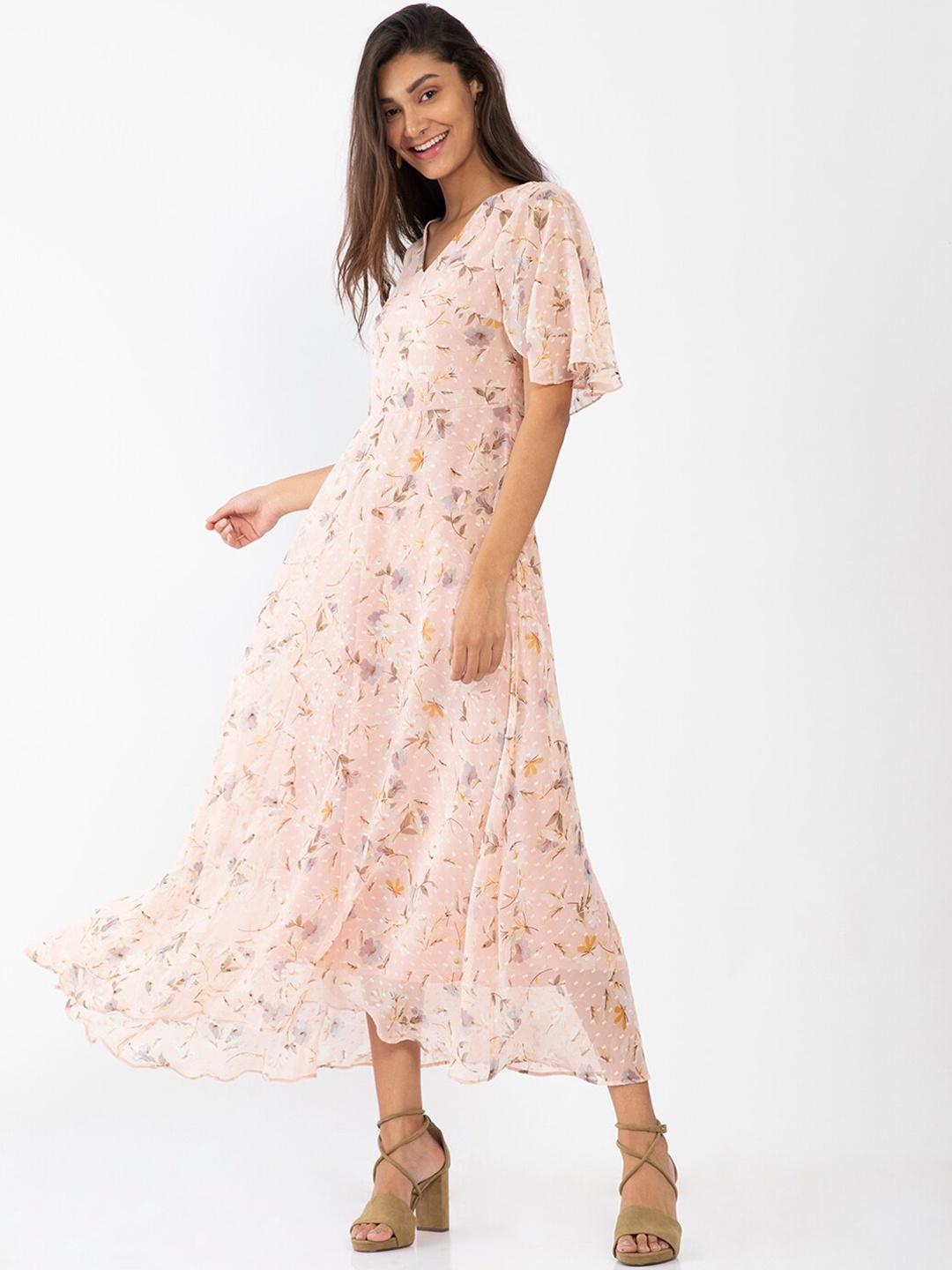

Zink London Pink & Blue Floral Maxi Dress