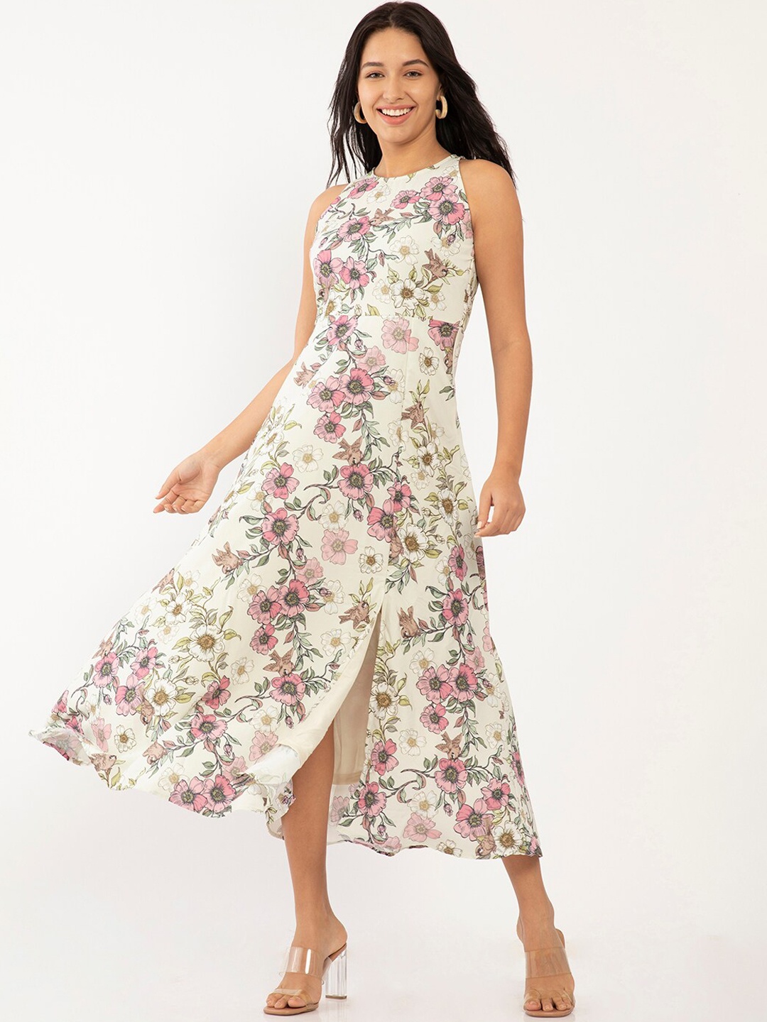 

Zink London Women Off White Floral Fit & Flare Maxi Dress