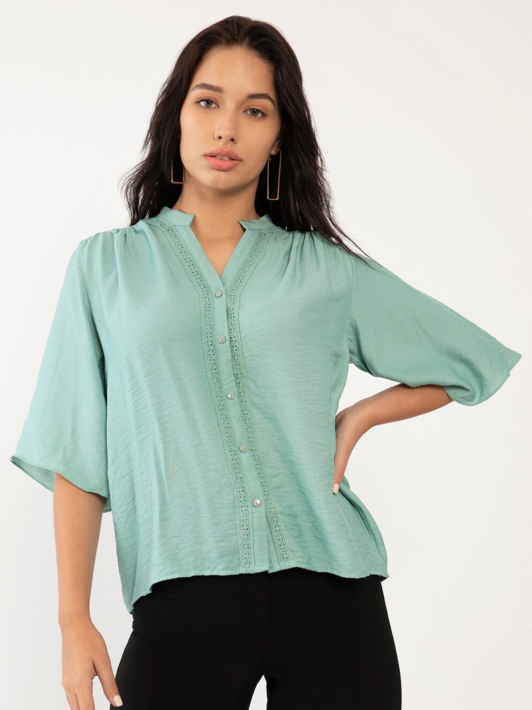 

Zink London Women Sea Green Solid Regular Top