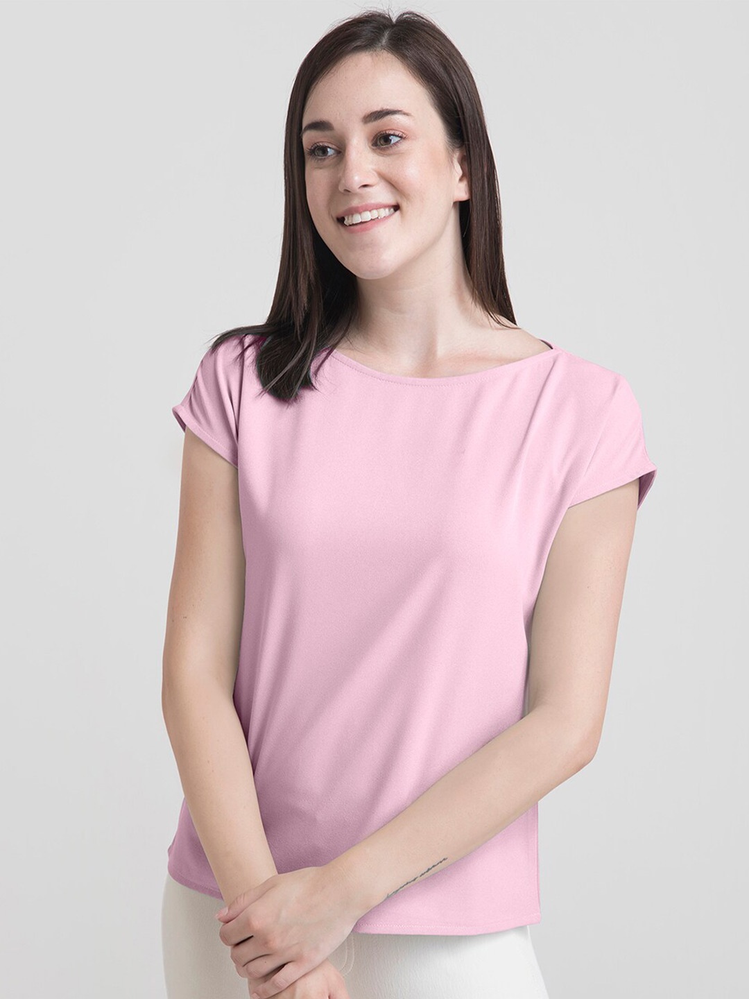

FableStreet Women Pink Solid Regular Top
