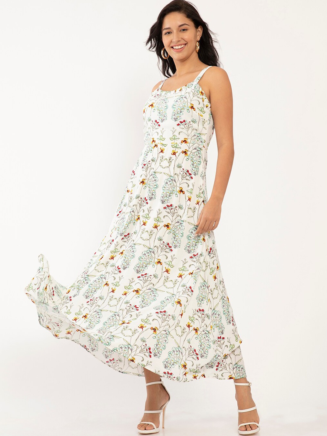 

Zink London Women White & Red Floral Maxi Dress