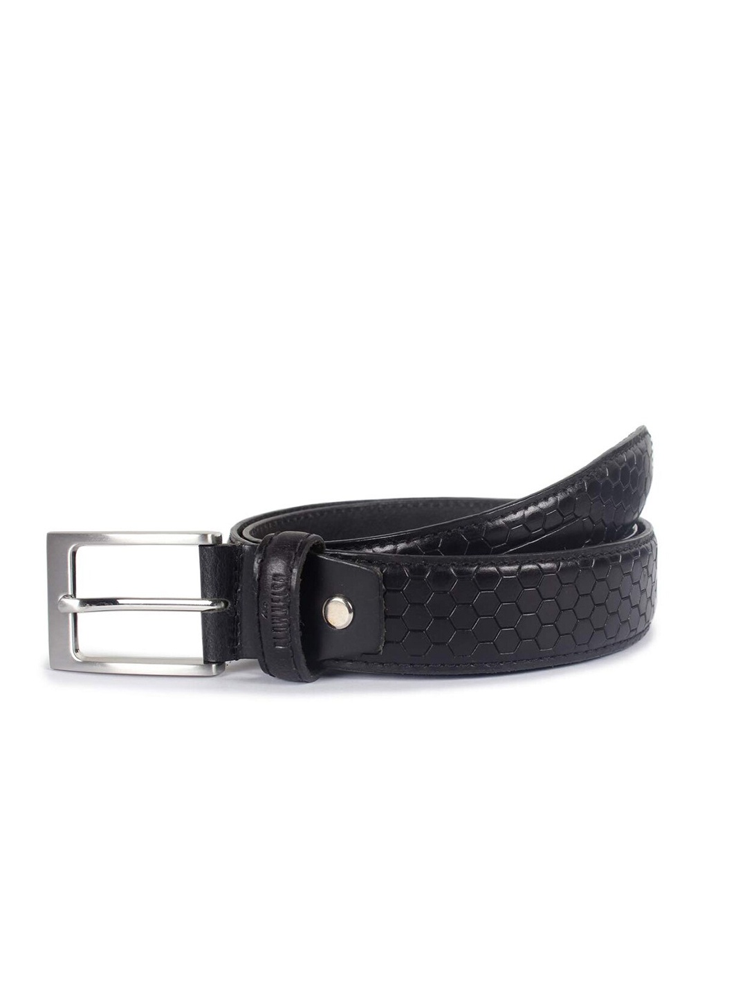 

THE CLOWNFISH Men Black Textured Leather Belt