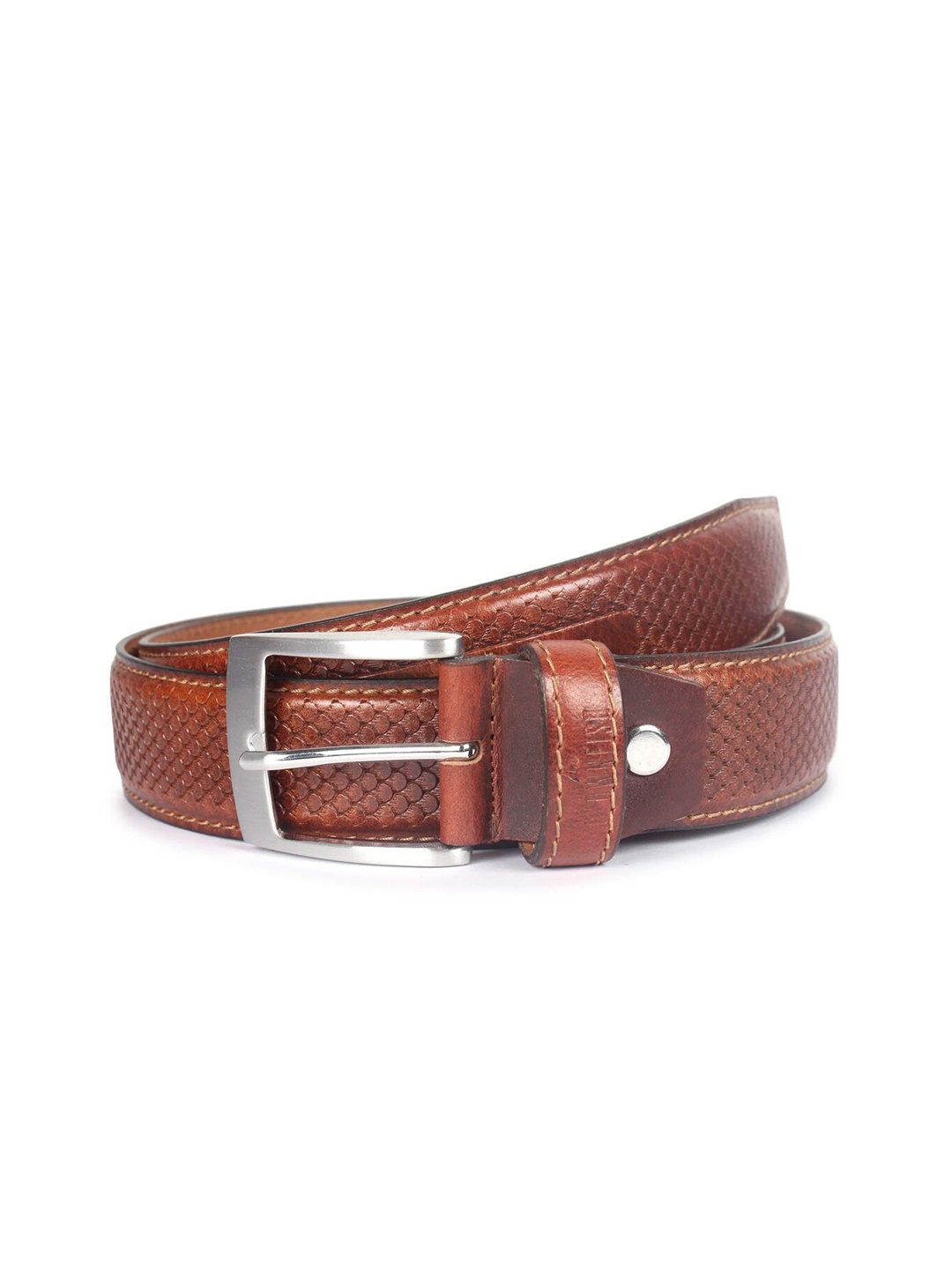 

THE CLOWNFISH Men Brown Textured Leather Belt