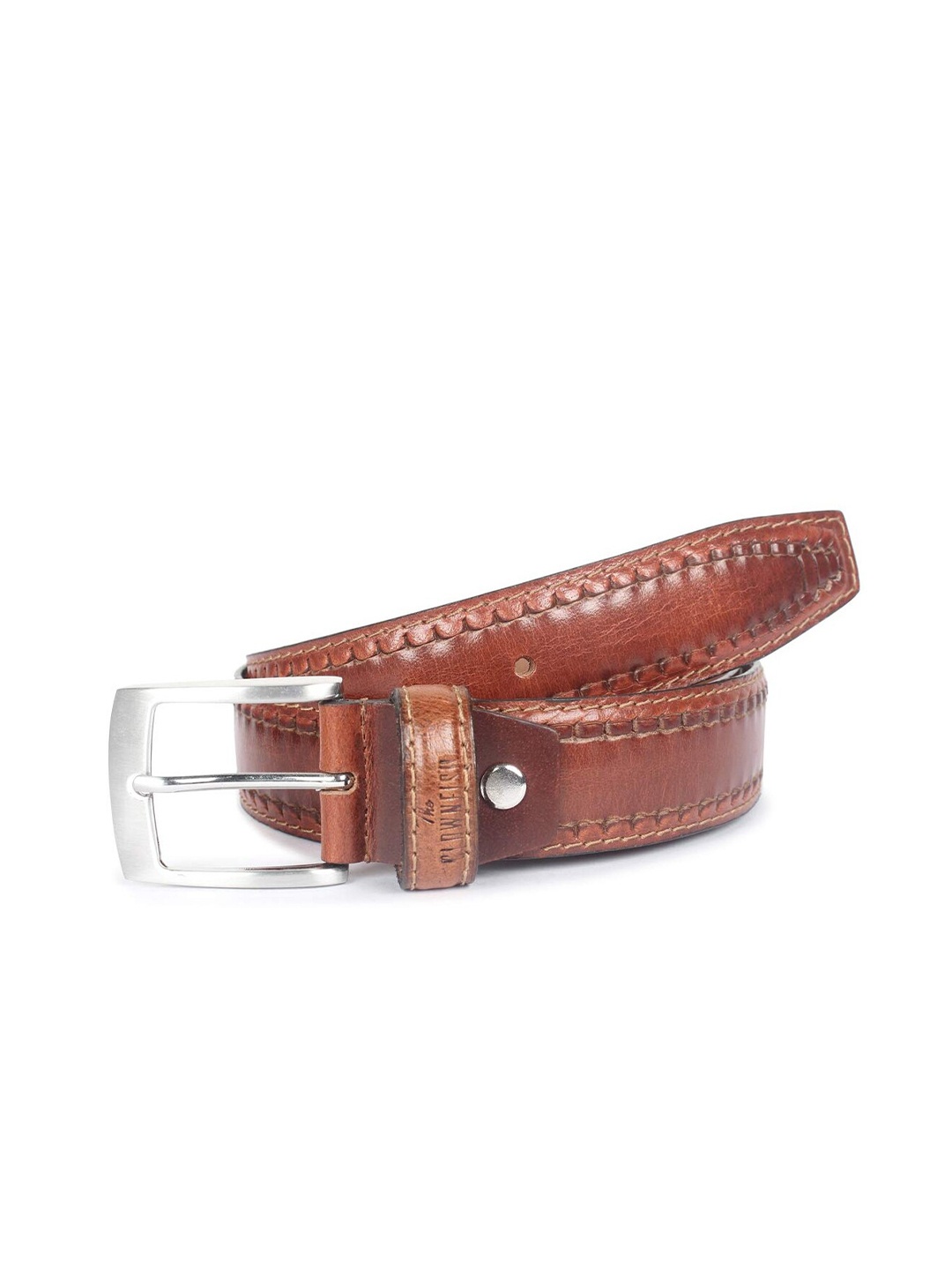 

THE CLOWNFISH Men Brown Textured Leather Belt