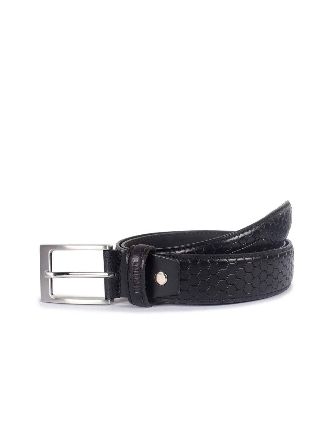 

THE CLOWNFISH Men Black Textured Leather Belt