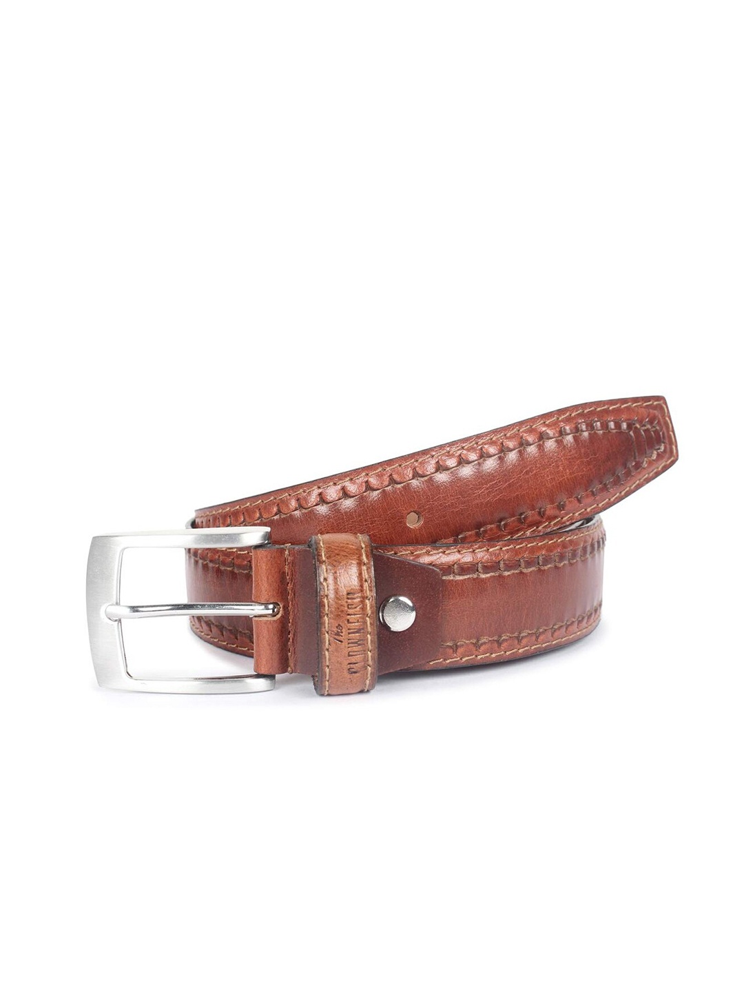 

THE CLOWNFISH Men Brown Embellished Leather Belt