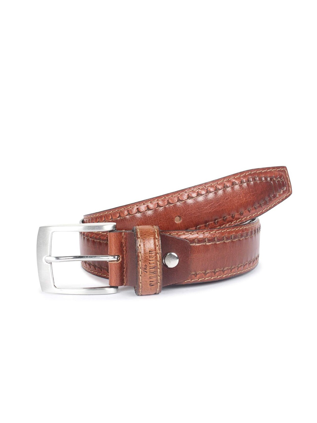 

THE CLOWNFISH Men Brown Textured Leather Belt