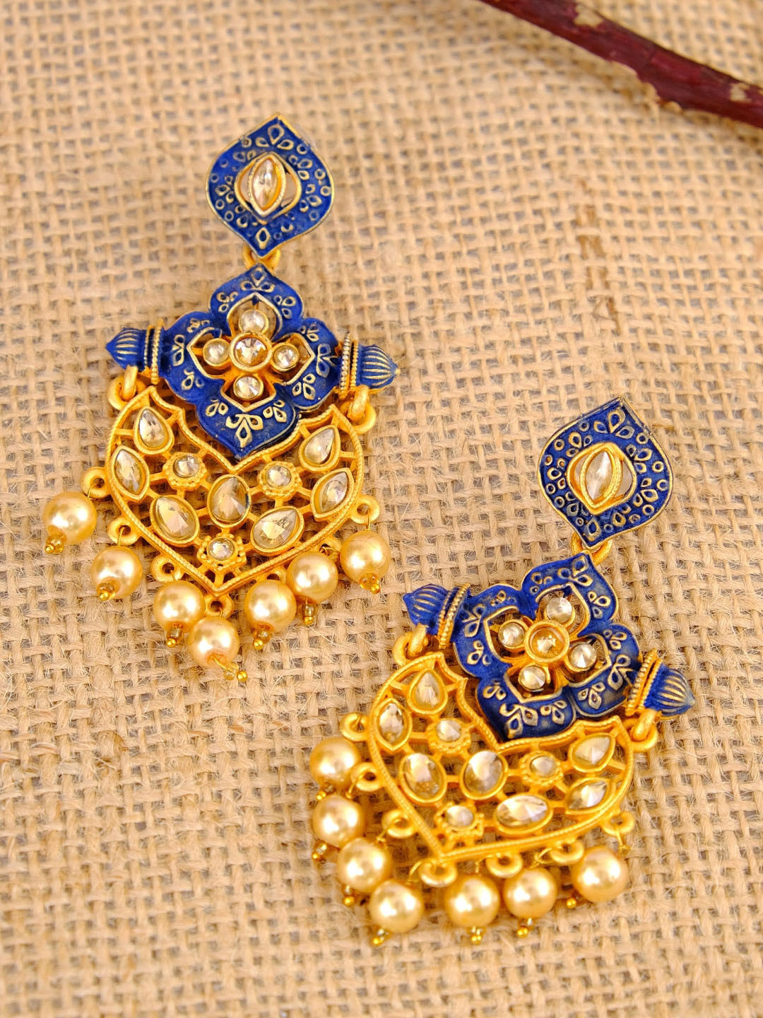

Crunchy Fashion Gold-Plated Blue Enamelled Antique Contemporary Drop Earrings