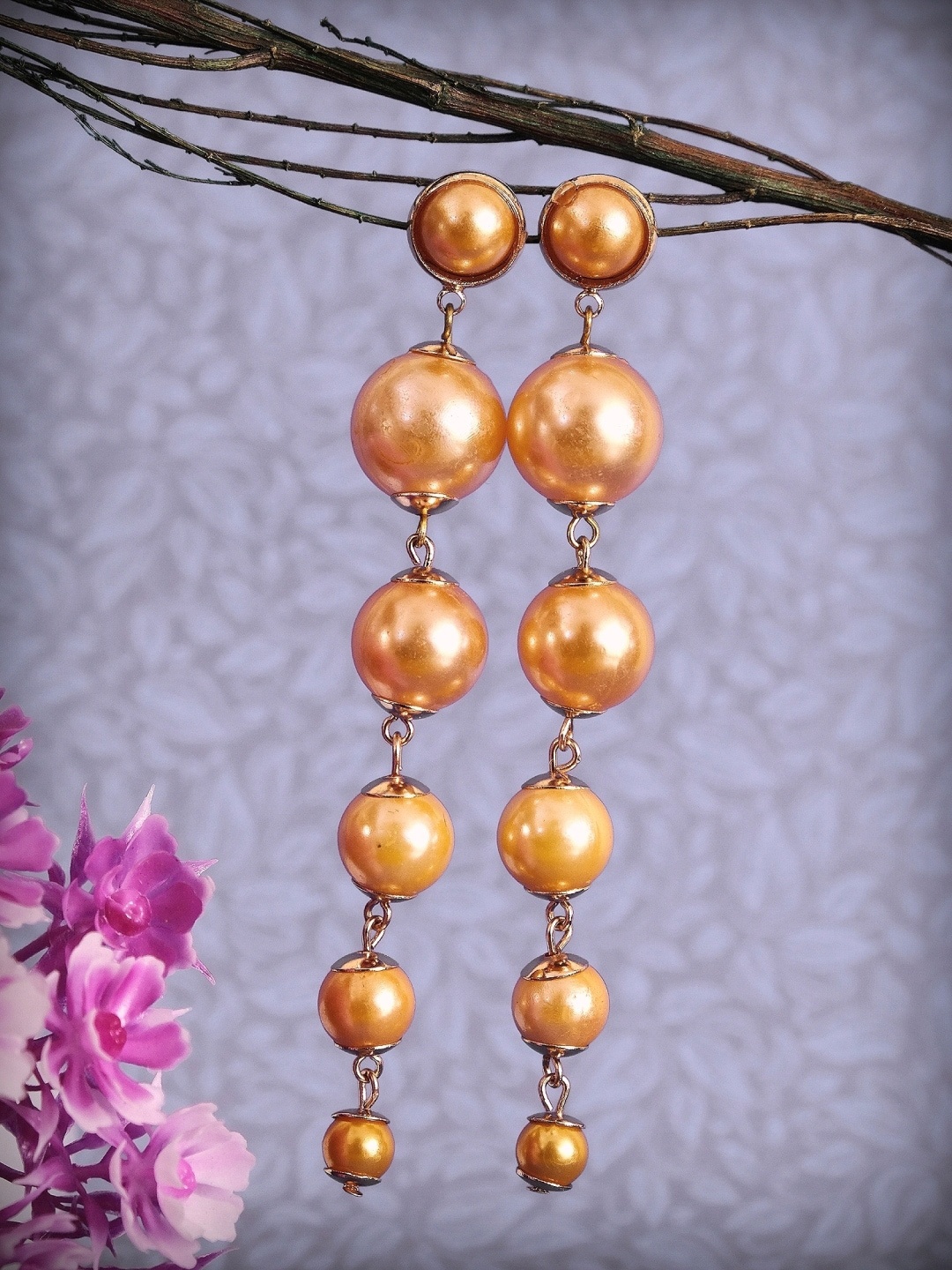 

Crunchy Fashion Gold-Toned Contemporary Pearl Drop Earrings