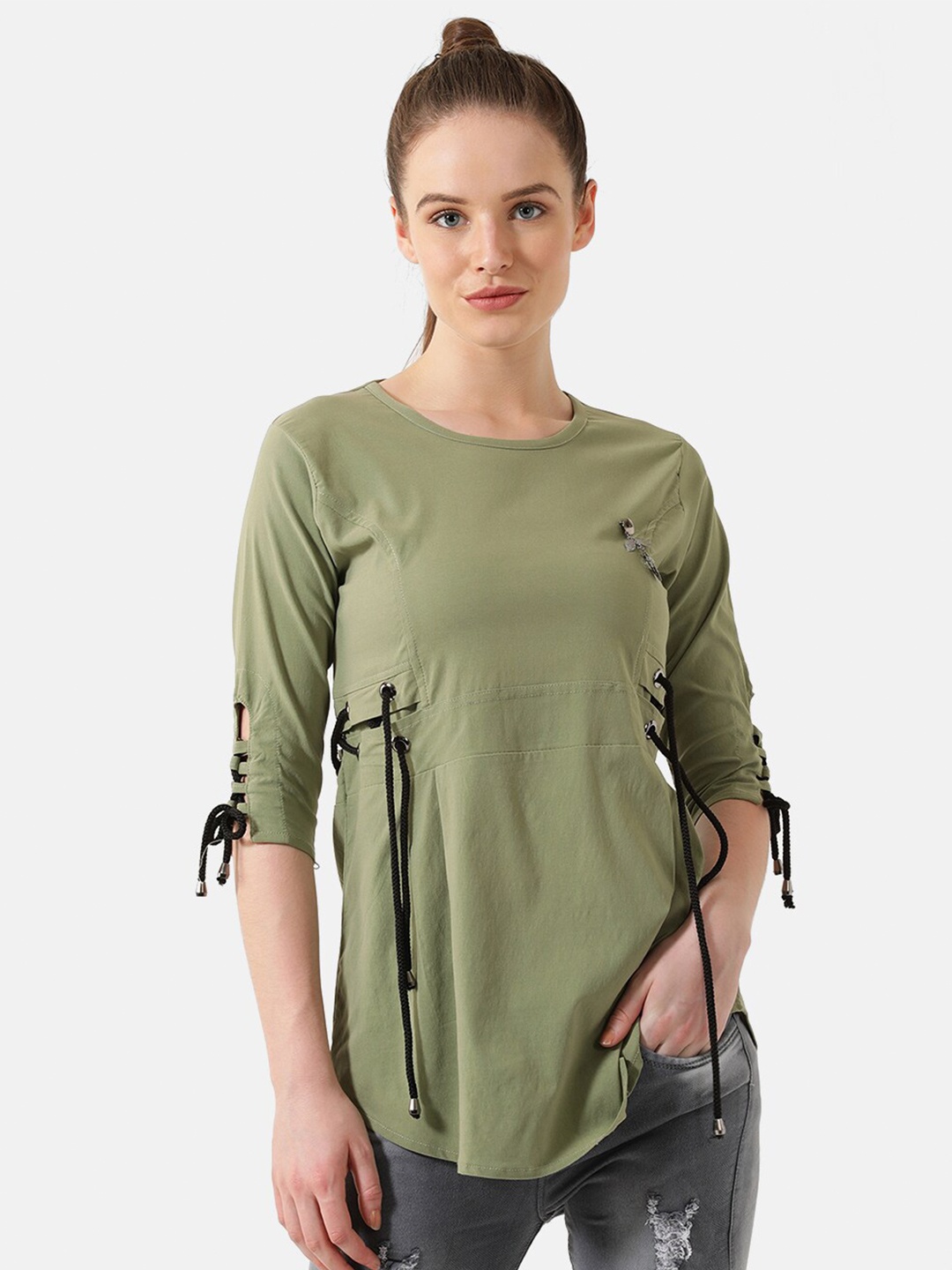 

V2 Value & Variety Green Lace up Detail Regular Top