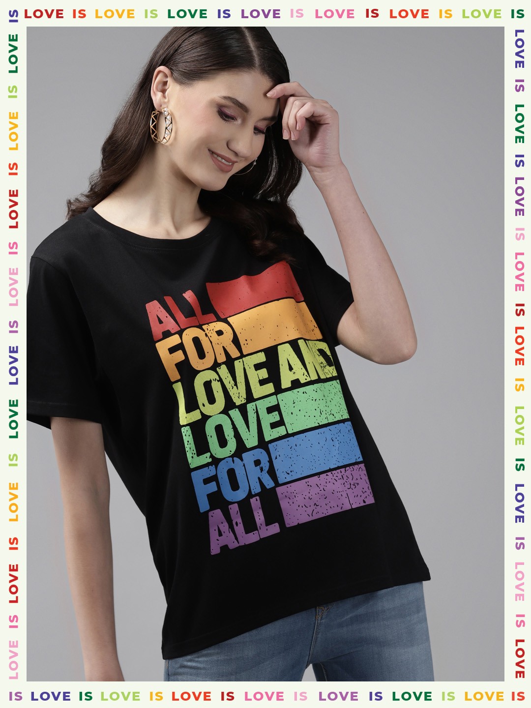 

The Dry State Women Black Red Typography Printed Pure Cotton Oversized Pure Cotton T-shirt