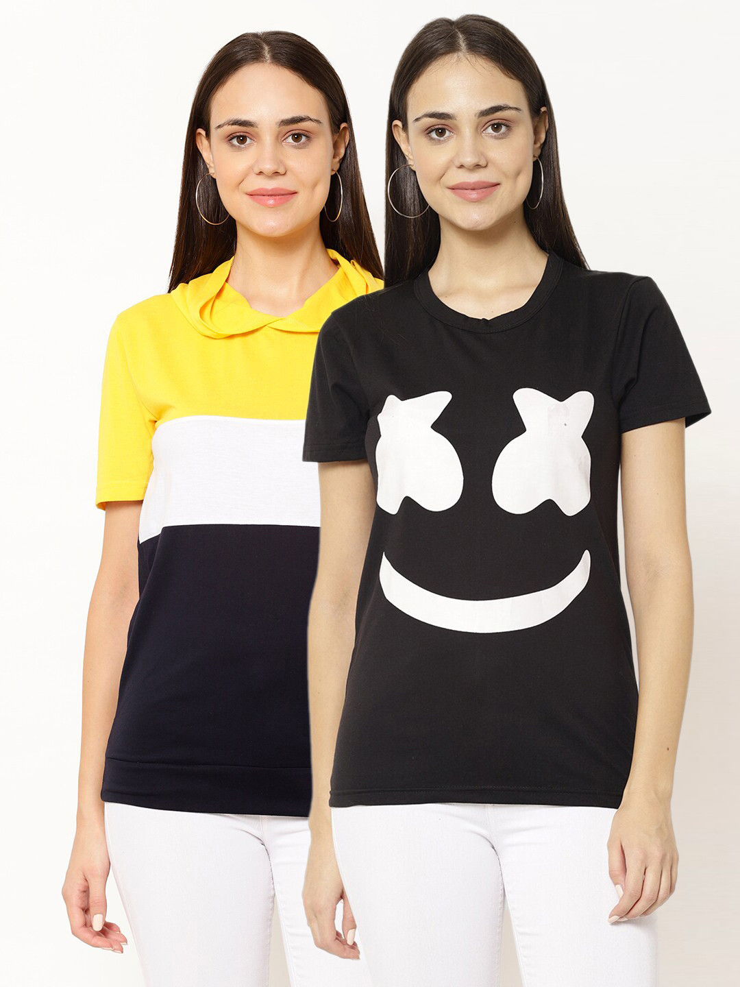 

VIMAL JONNEY Women Pack Of 2 T-shirts, Black