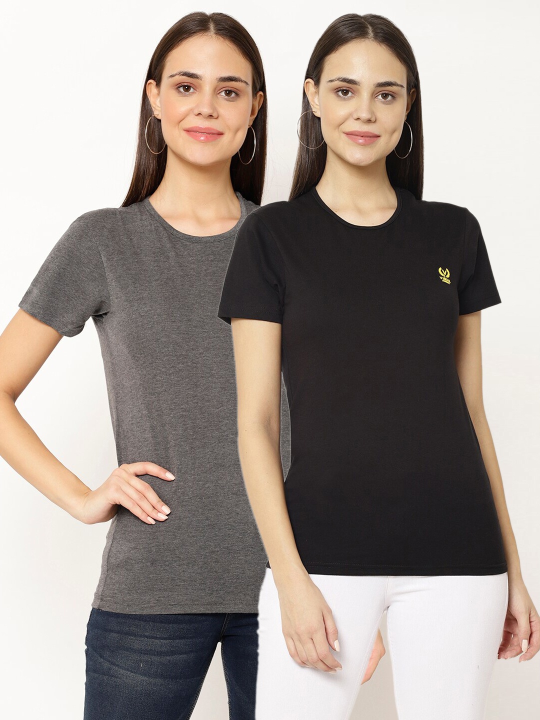 

MACK JONNEY Women Pack Of 2 Black & Grey T-shirt